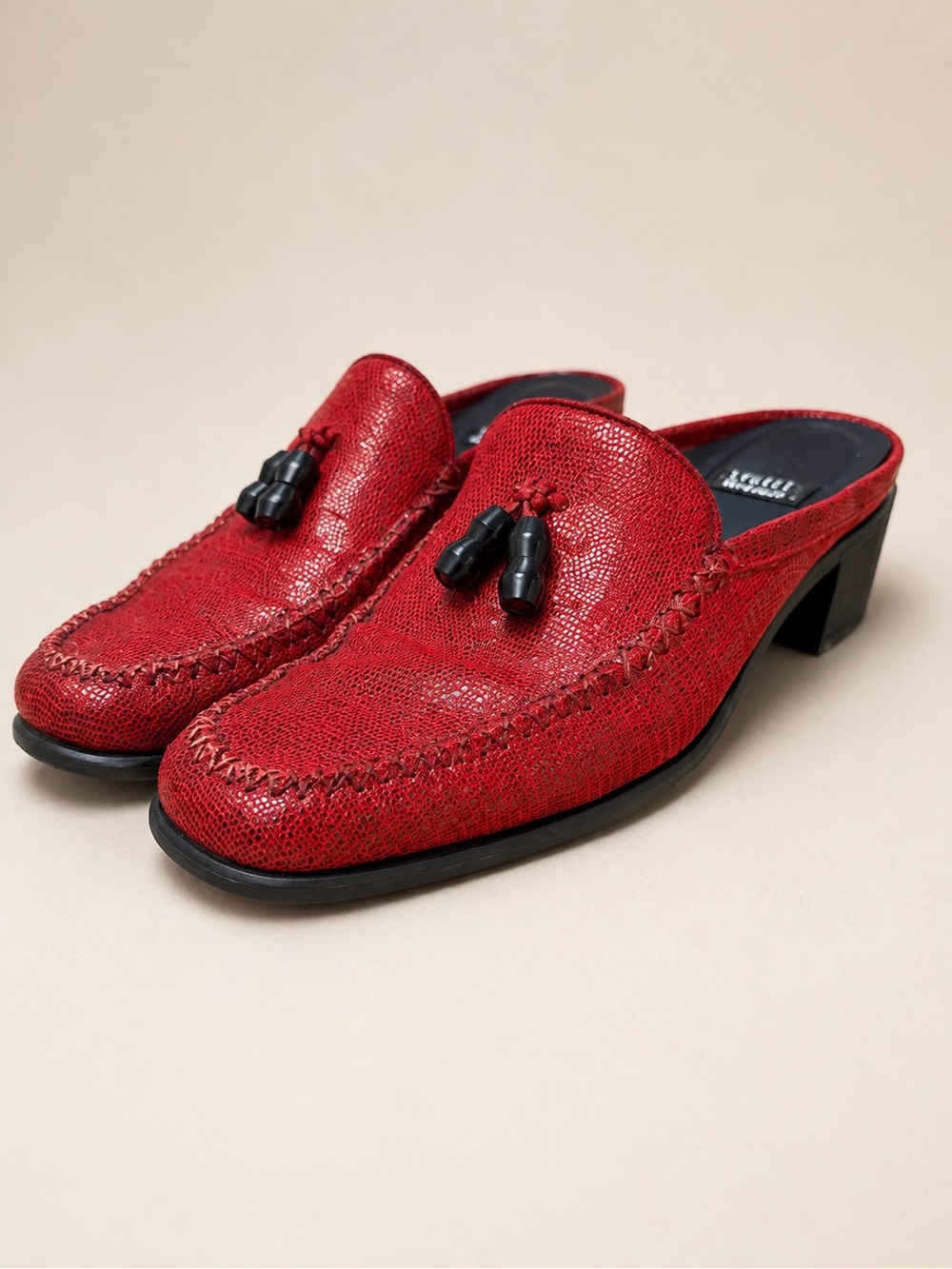 Stuart Weitzman Vintage Red Leather Tassel Mule Loafers 6W